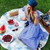Watercolor Morocco Blue Round Tablecloth Waterproof Wedding Party Dining Table Cover Decoration