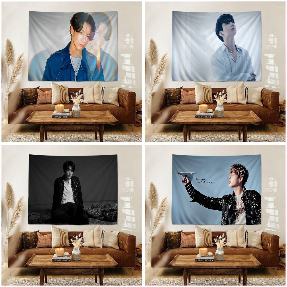 EEuphoria JJungkookKKPOP Anime Tapestry Hippie Flower Wall Carpets Dorm Decor Wall Hanging Home Decor