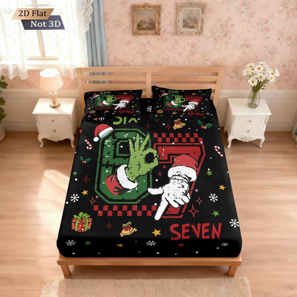 3pcs Merry Christmas 67 Element Black Printed Coreless Bed Sheet Set Multi Size Soft Bed Cover Bedroom Bedding Decoration