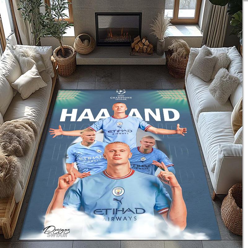 Erling Haaland Printed Flannel Area Rug Non Slip Soft Polyester Floor Carpet Indoor Decor Mat for Bedroom Living Room Sofa