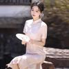 Pink Modern Chinese Style Long Cheongsam Dress Women 2026 Vintage Inspired Daily Wear With Stand Collar