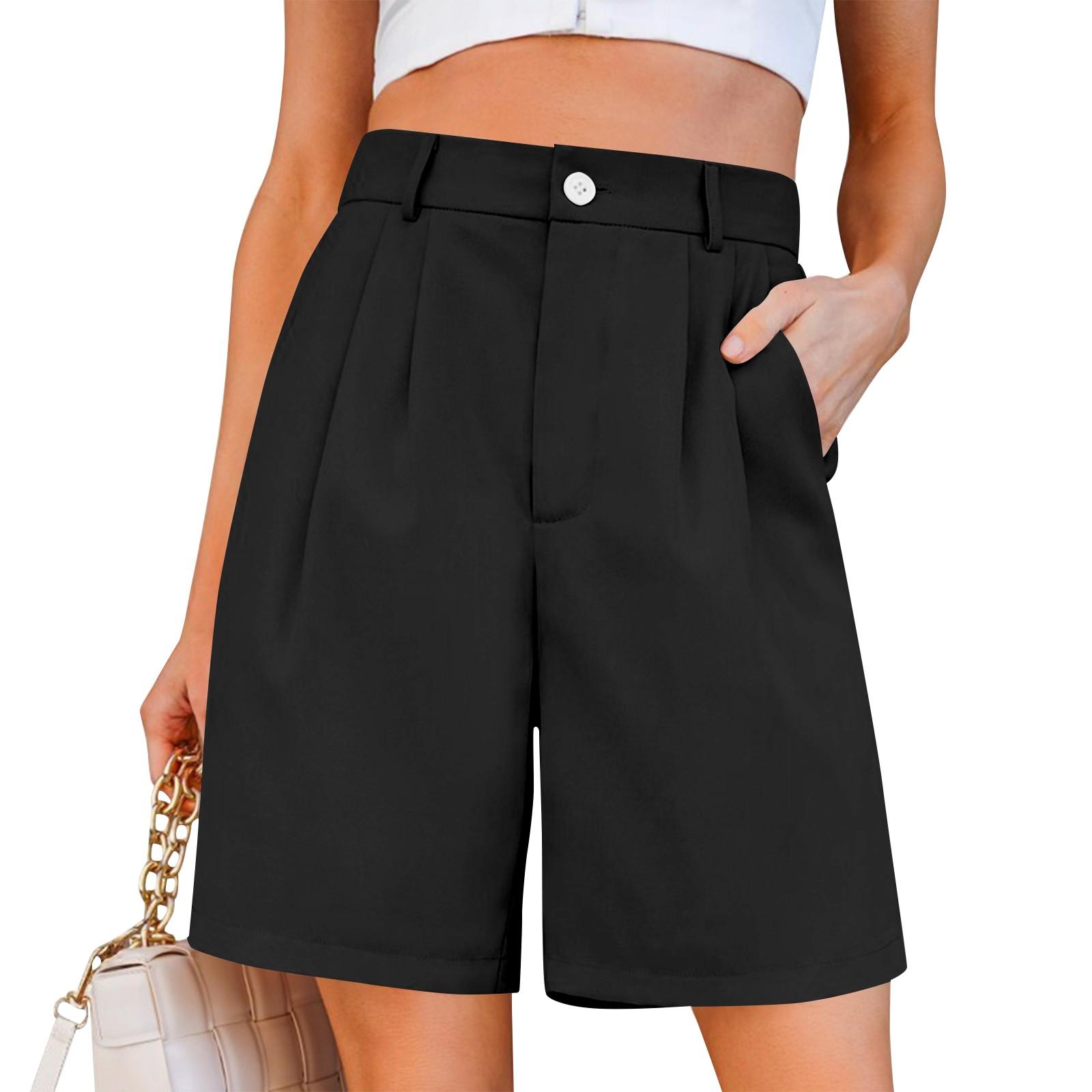 

Женские повседневные шорты из хлопка и льна с квадратным карманом и эластичной талией L чёрный