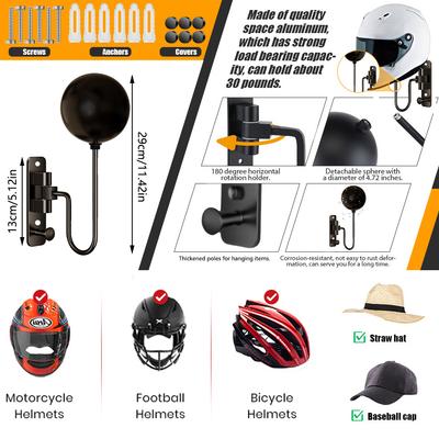 Motorcycle Helmet Hanger Wall Mount 180° Swivel Helmet Holder for Motorcycle Bike Racing Outerwear Sports Gear Storage Organizer