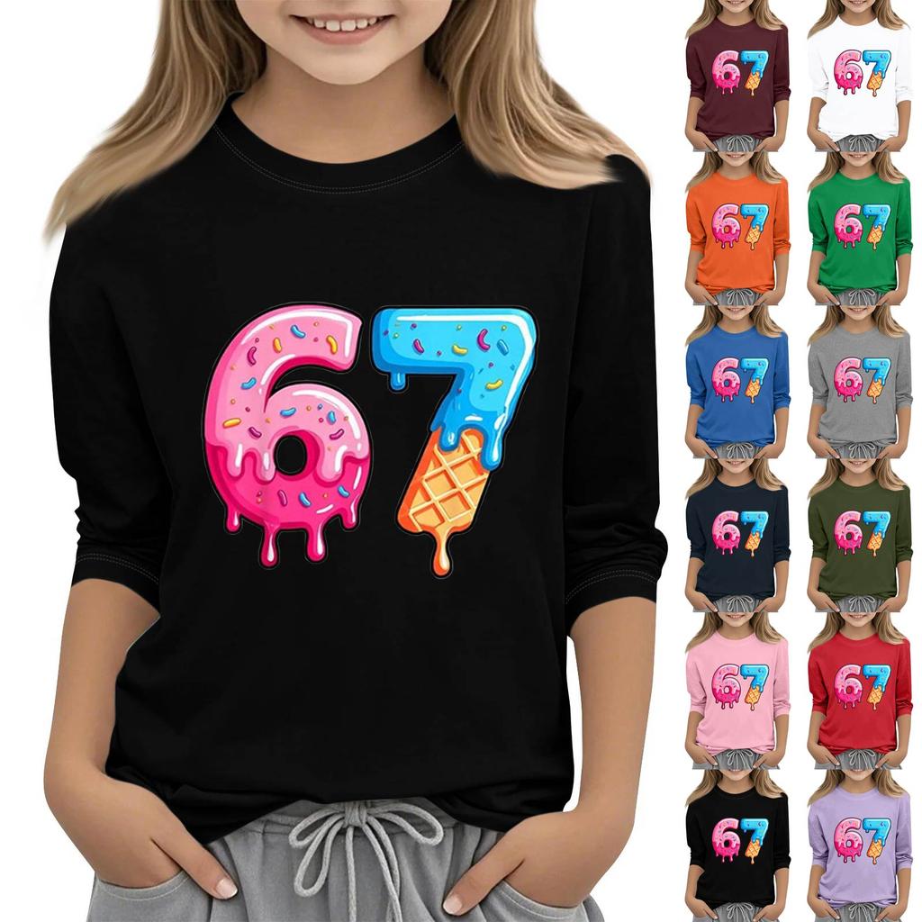 Moda dziecięca Koszulka z rękawem trzy czwarte z okrągłym dekoltem z nadrukiem Casualowa