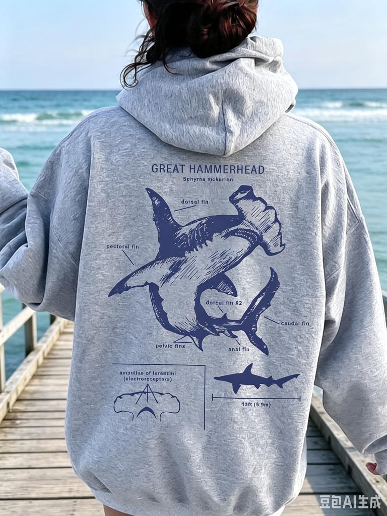 Unisex style unisexWomen'S Casual Hoodie with Shark Print Featuring Animals Sweatshirt Pullover Vintage Trendy Hoodies