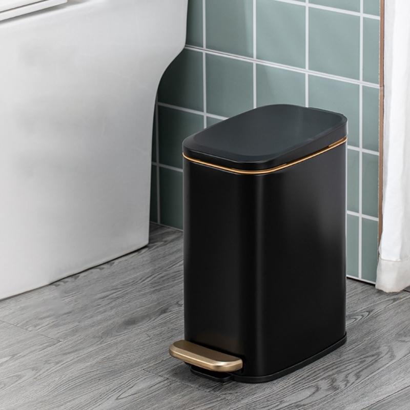 Stainless Steel Rectangular Trash Can 6L Bathroom Waste Bin with Odor Control Seal Lid Slip Resistant Base Home Supply