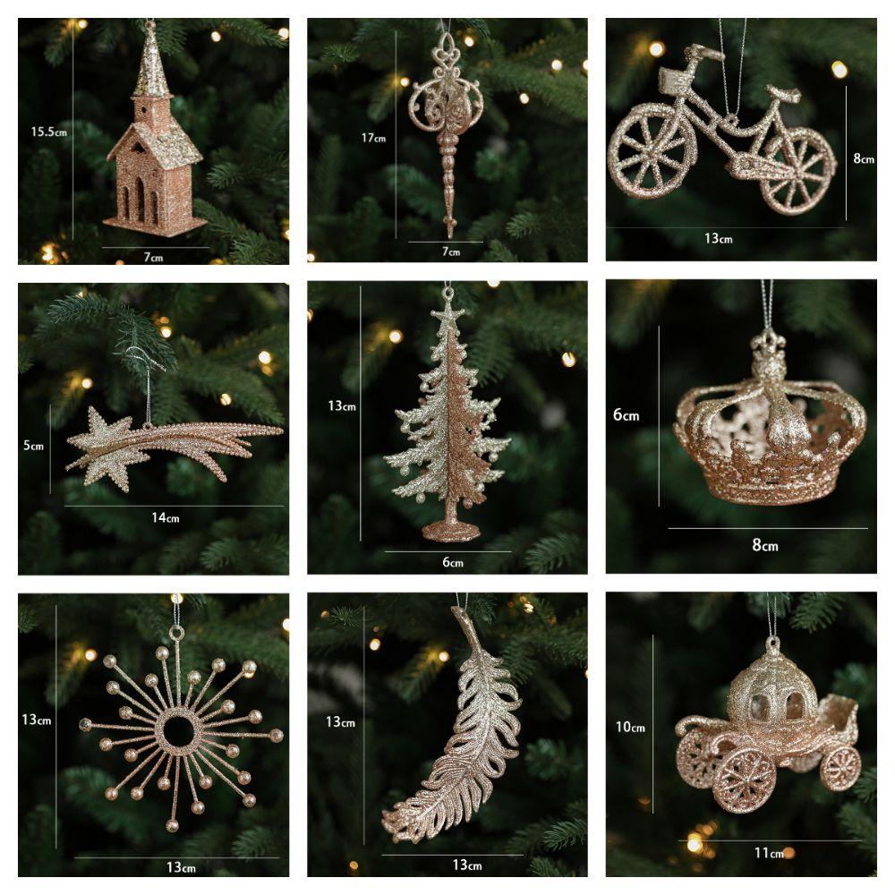 Gold Christmas Hanging Decoration Shimmering Plastic Hanging Pendants Crown Xmas Tree Party Supplies Christmas Tree Ornament