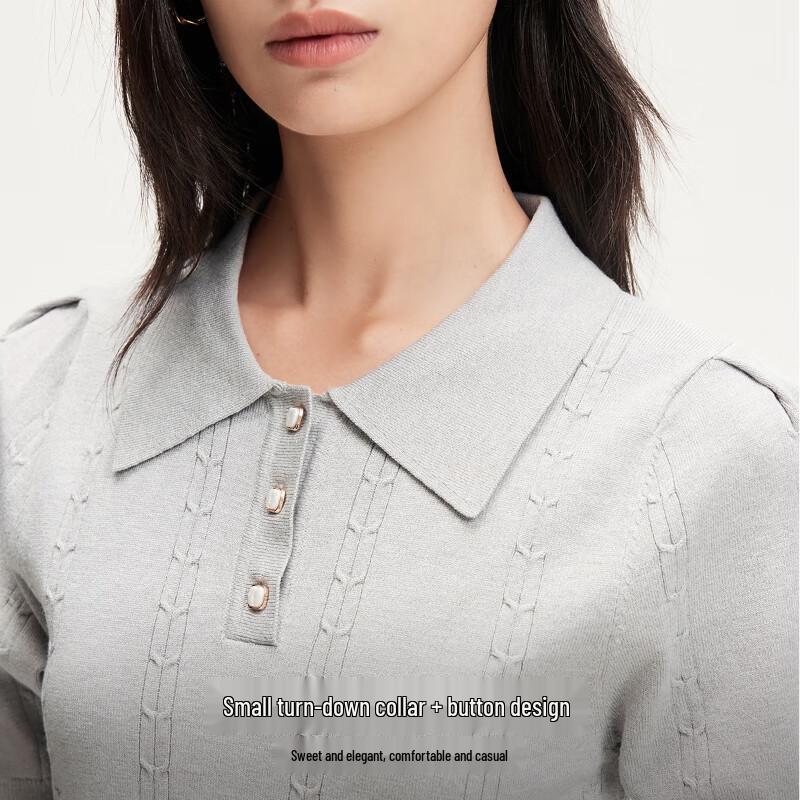 VEROMODA Women's Puff Sleeve Lapel Knit Sweater