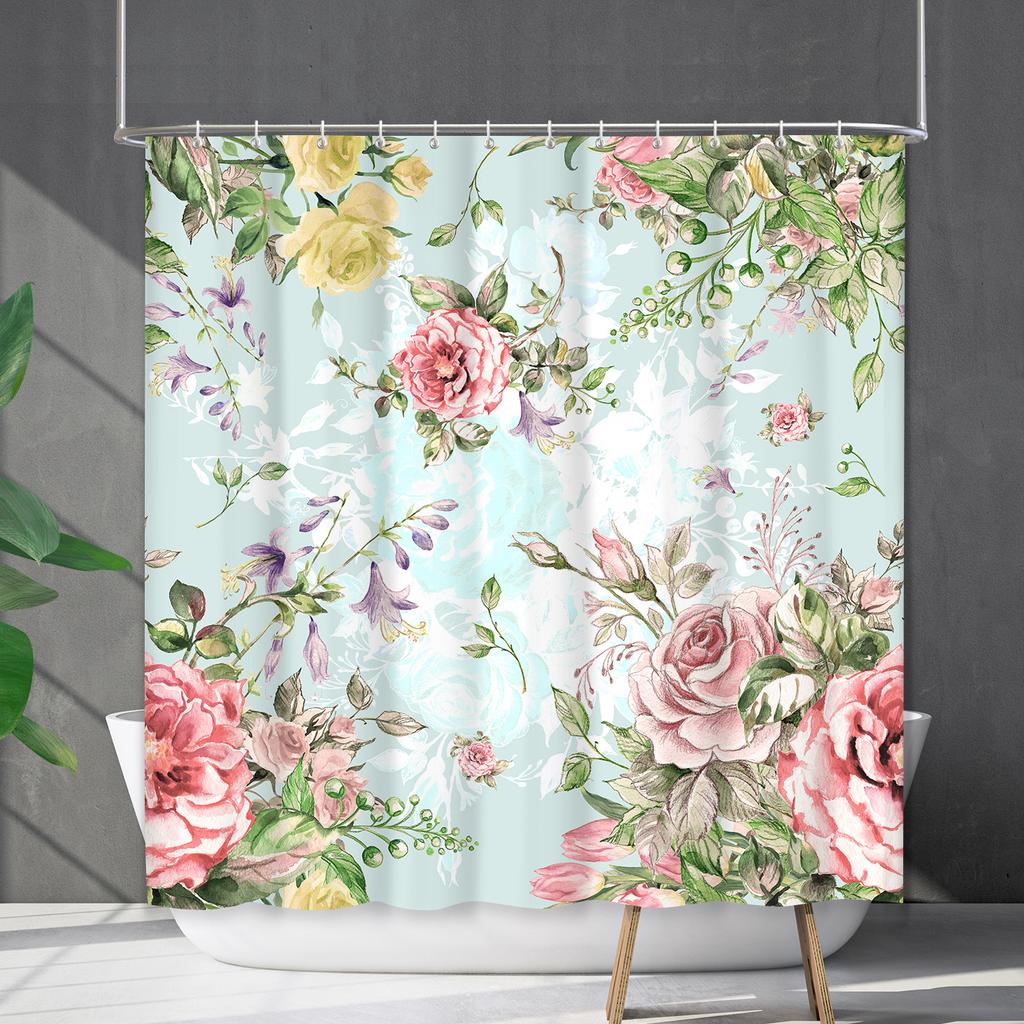 Shower Curtain Waterproof And Mildew-Proof 3D Digital Printing Plant Flower Plant Shower Curtain Bathroom Partition