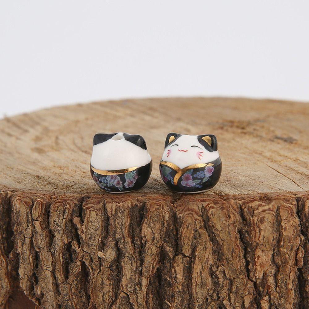 Cat Maneki-neko Beads Kitty Fortune Cat Loose Spacer Beads Pretty Plutus Cat Beads  Pendant