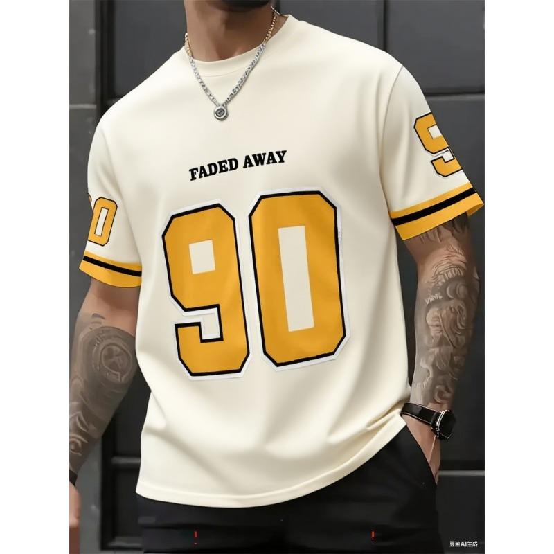Men's Round Neck Short Sleeve Summer Patchwork Letter NO.90 Print Casual Tees Sports Football Jersey Y2k Women's T-shirt Tops