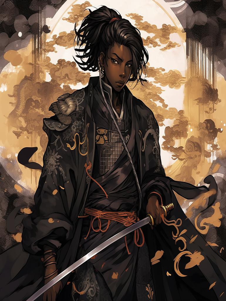 Anime Schwarzer Samurai Sammlung Kunst Wandteppich Manga Comic Slayer Krieger Held Japanischer Ronin Katana Yasuke Display