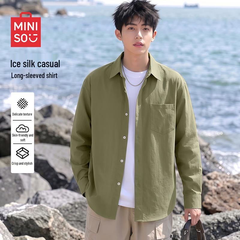 MINISO Men's Casual Ice Silk Long-Sleeve Shirt