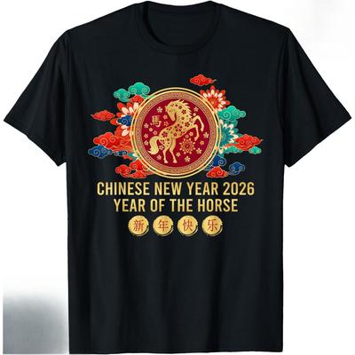Year of The Horse Chinese New Year 2026 Horse TShirt Woman Man Happy New Year Graphic T Shirts Oneck Cotton Streetwear