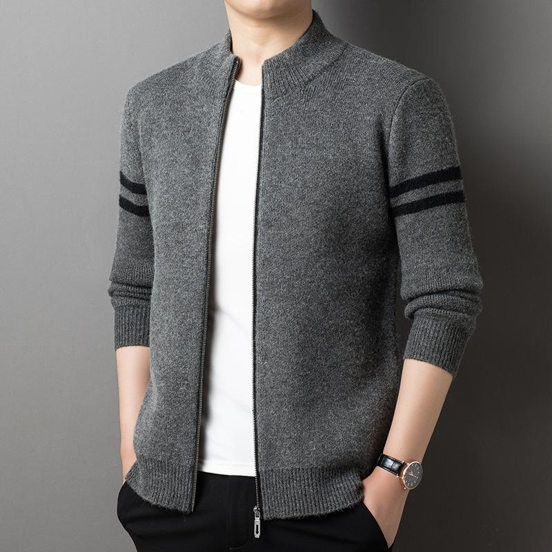 Knitted Cardigan Jacket Men's Autumn and Winter New Style Young and Middle-aged Cardigan Sweater Thickened Stand-up Collar Fashion Fashion Jacket