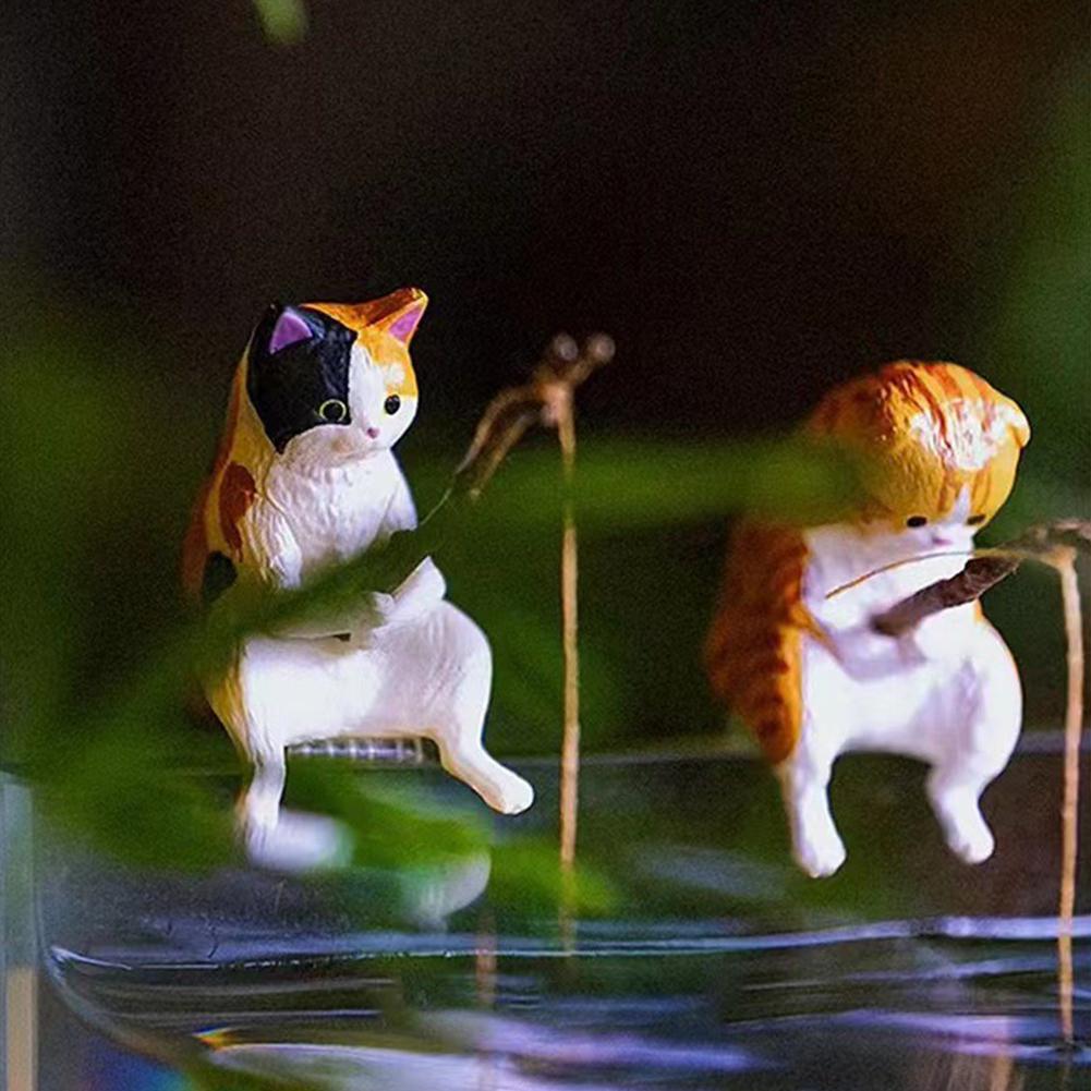 Fish Landscaping Cartoon Cat Statue Cute Fishing Cat Figure Cute Cat Landscaping Decor Home Car Interior Decoration