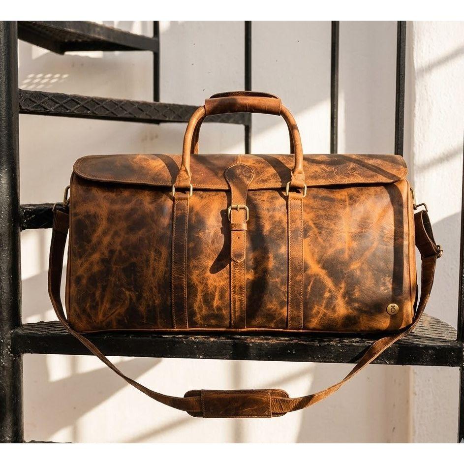 Monogrammed Leather Duffle Bag On Wheels | Genuine Leather Weekender Bag | Leather Holdall | Overnight Bag Men | Gifts For Him