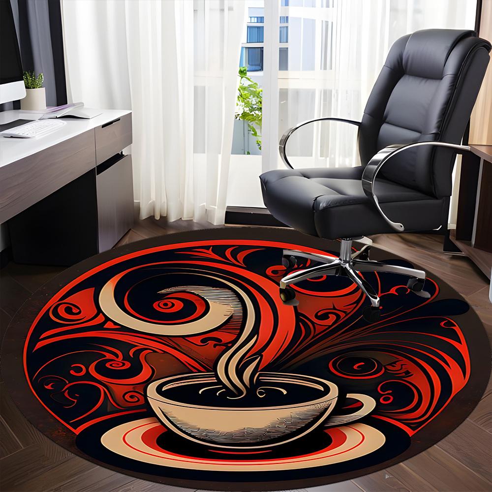 1PC Caffeine Art Office Round Area Rug, Mat Suitable For Office, Under Office Chairs Bedroom Living Room Home Decor, Room Deco