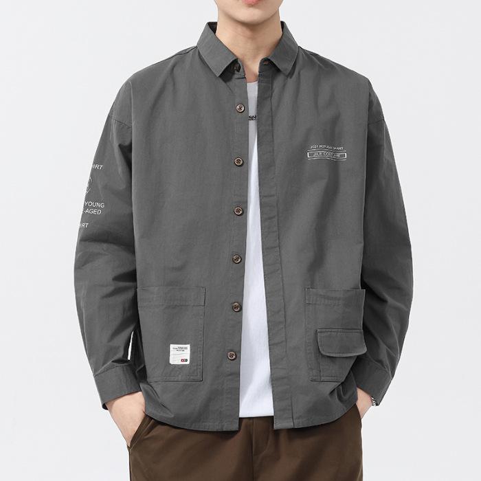 

Весенняя новая однотонная рубашка с длинными рукавами для мужчин, модный тренд, повседневная хлопковая рубашка 3XL