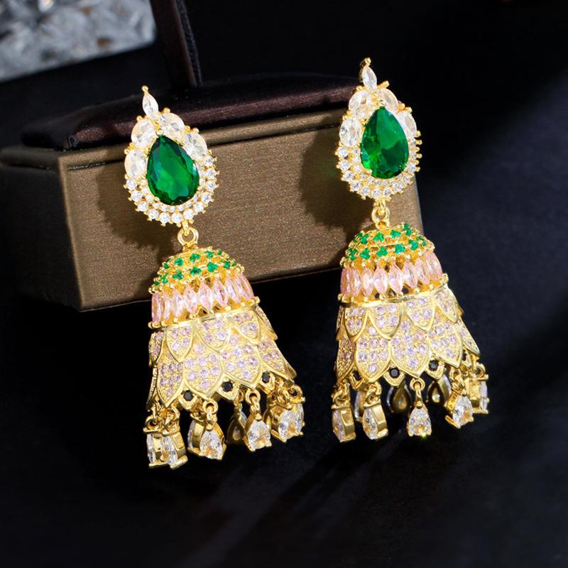 Needle Heavy Industries Luxury Full Diamond Wind Chime Earrings Palace Style Hollow Zircon Water Drop Earrings Earrings