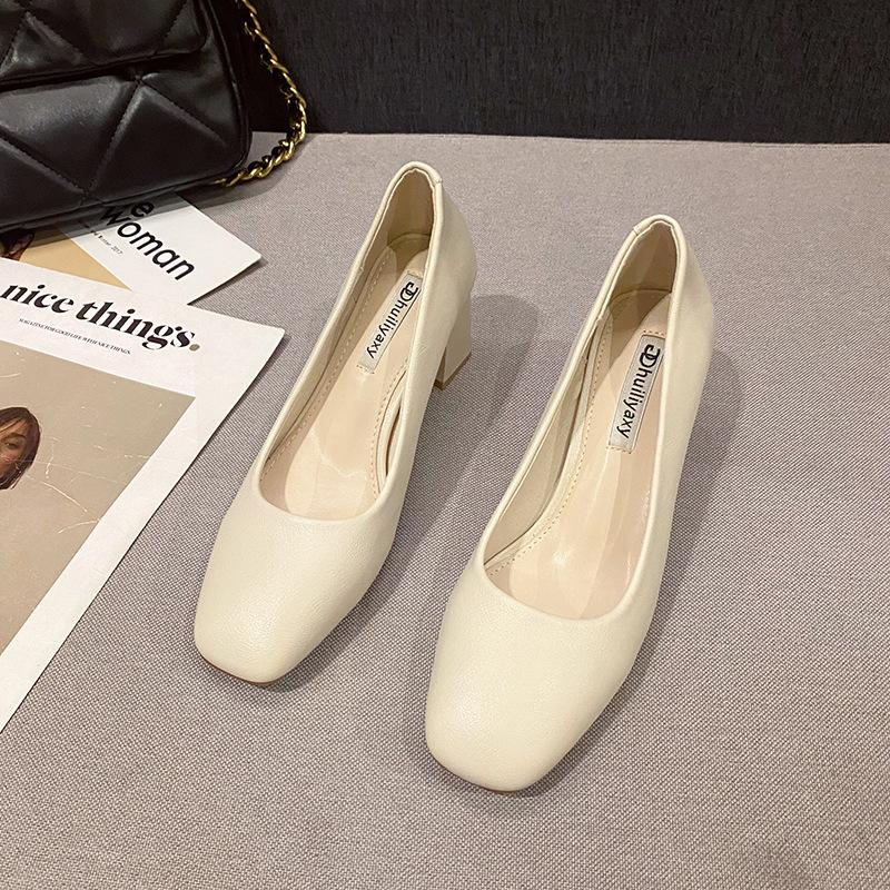 

8178 туфли-лодочки с квадратным носком, открытым верхом и толстым каблуком, новая весенняя мода 2025, универсальные профессиональные женские туфли для работы 40