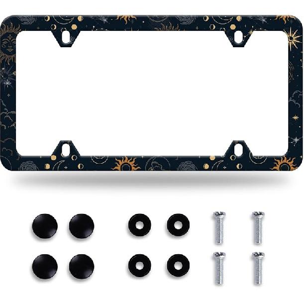 Colorful Flowers License Plate Frame Colorful Wildflower Floral License Plate Frames Stainless Steel Accessories Cars Decor With 4 Holes And Screws
