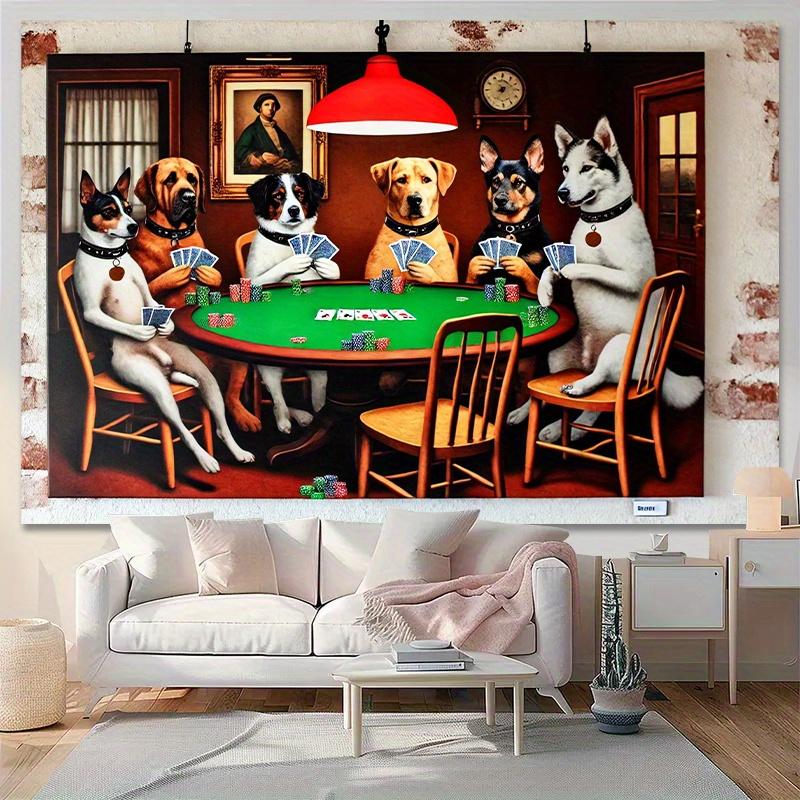 Dogs Playing Poker Tapestry - Classic and Humorous Design with Six Dogs at a Poker Table for Home Decor, Perfect for Any Room 100X70CM