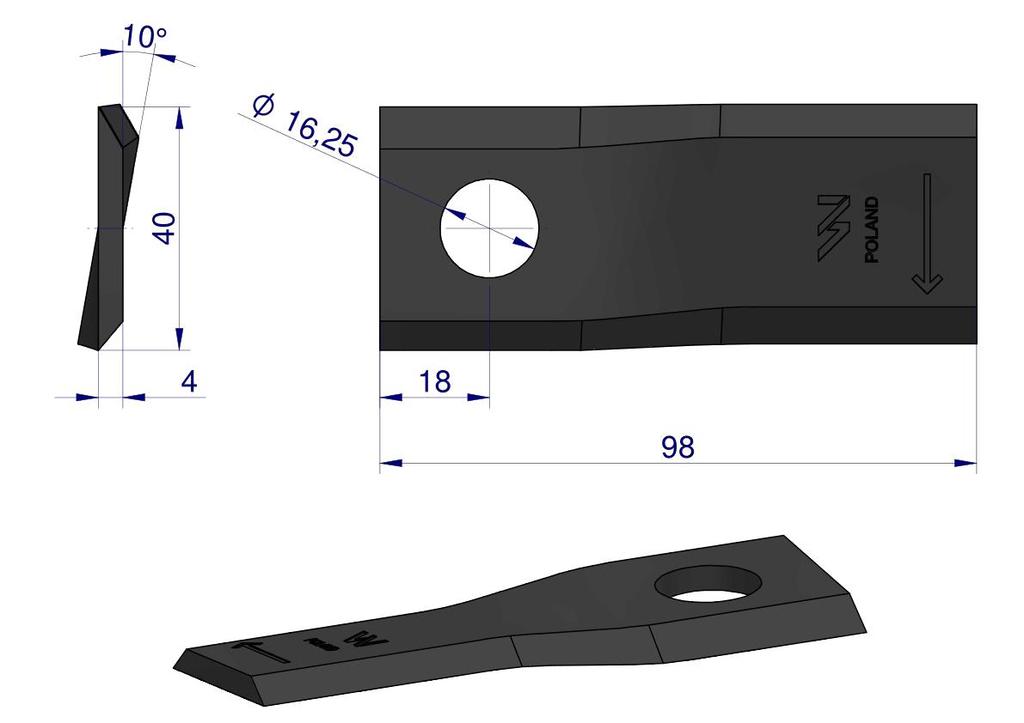 Knife. Blade Mower Right 98X40X4Mm Hole 16.2 Application Dm-305 Claas Waryński ( Sold In 25s )