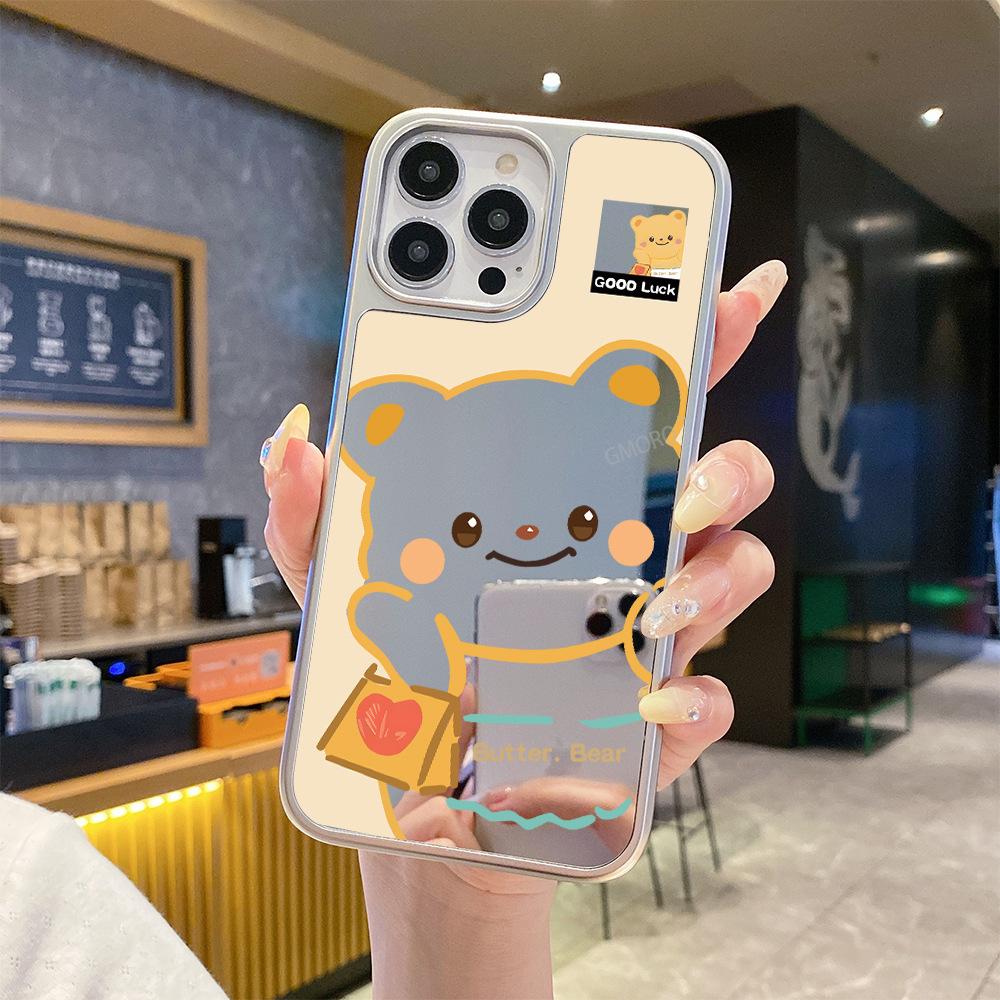 Funny Photo Butter Bear with Mirror iPhone Phone Case Apple 14/15promax Anti-drop Protective Case