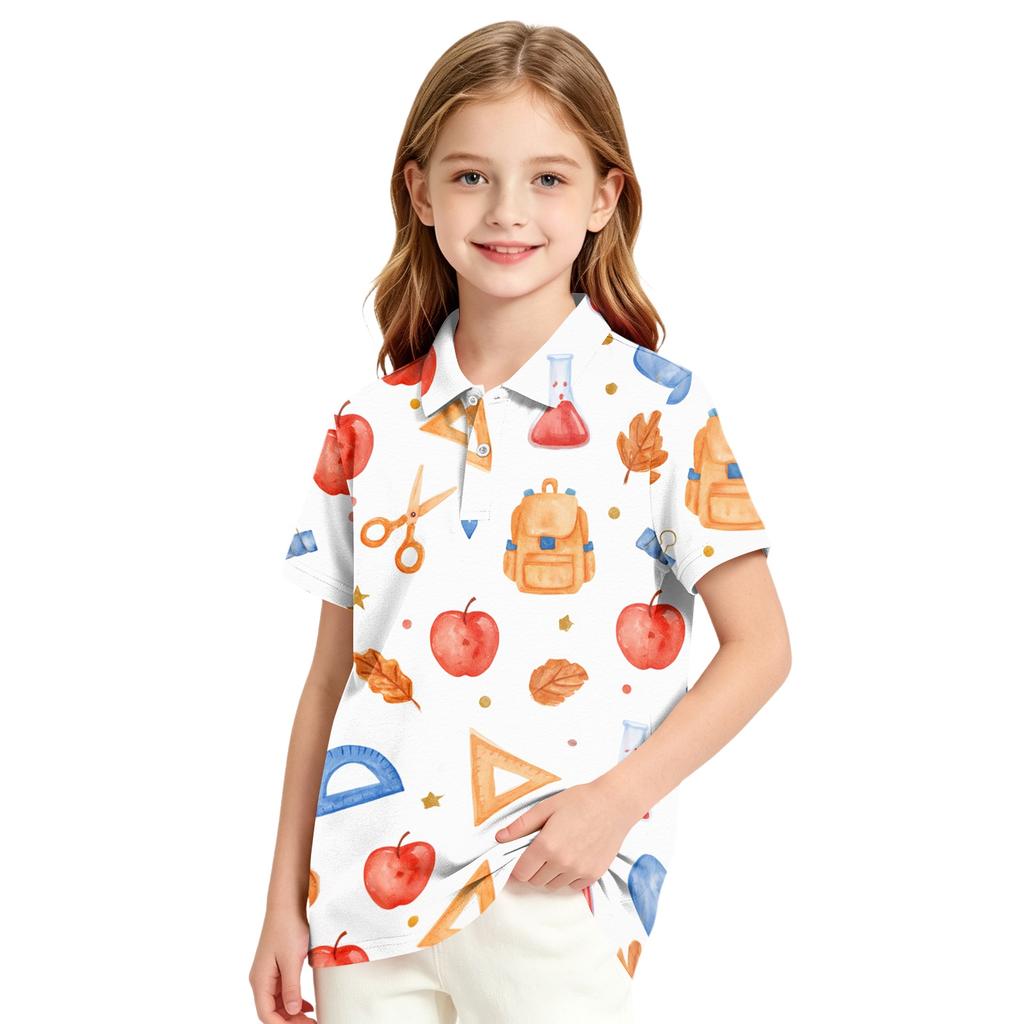 Girls Casual Short Sleeve Print School Uniform T-Shirt for Back To School and Everyday Wear
