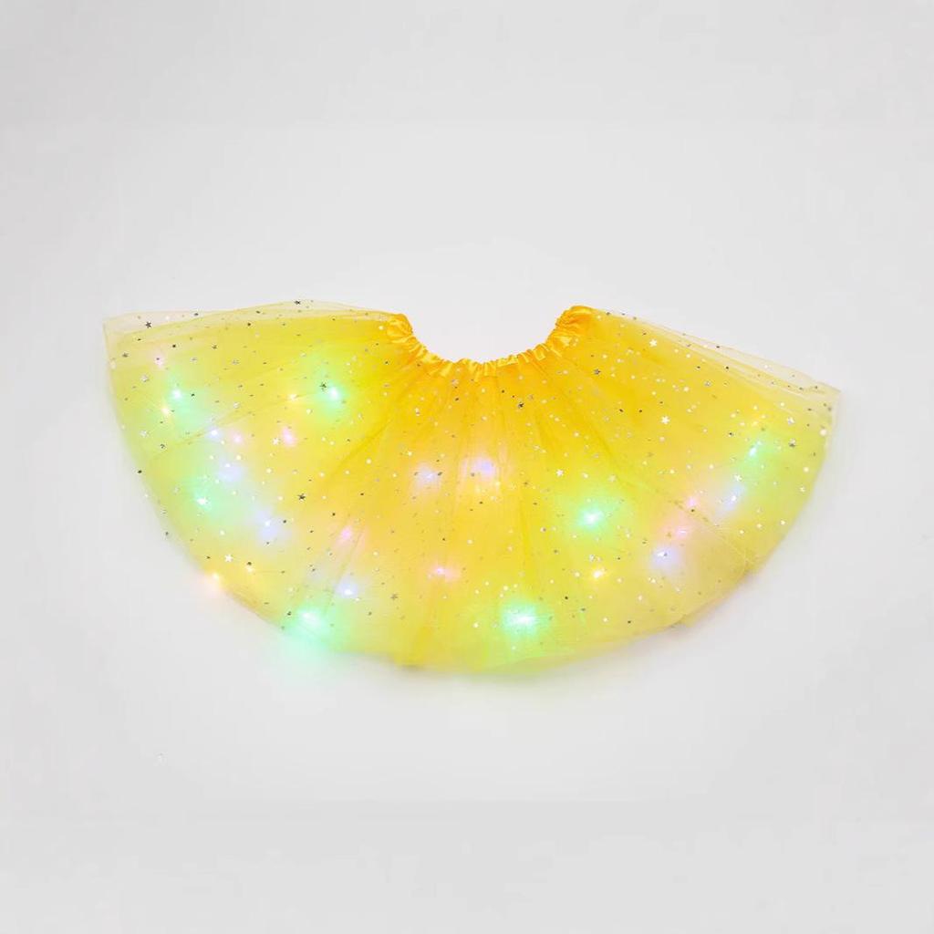 Lucine LED con Paillettes Stella e Luna Gonna in Rete per Bambini - Abbigliamento da Ballo Luminoso per Esibizioni