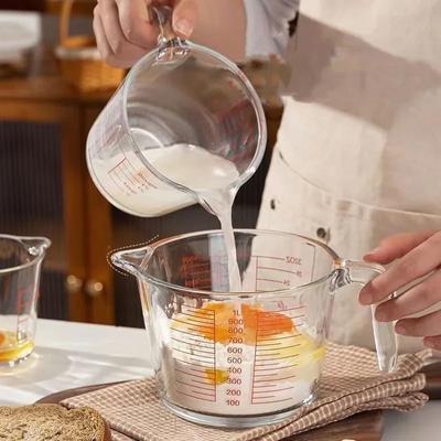 Κύπελλο Μέτρησης 500/1000ml Premium Διαφανές Γυάλινο Κύπελλο Γάλακτος με Χαράξεις Στόμιο Ροής με Χερούλι Εργαλείο Κουζίνας Κούπες Ψησίματος Κατάλληλο για Φούρνο Μικροκυμάτων