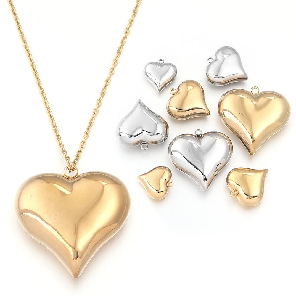 1Pc 15-45mm Stainless Steel Heart Charms for DIY Earrings Necklace Bracelet Pendant Jewelry Making Findings Accessories