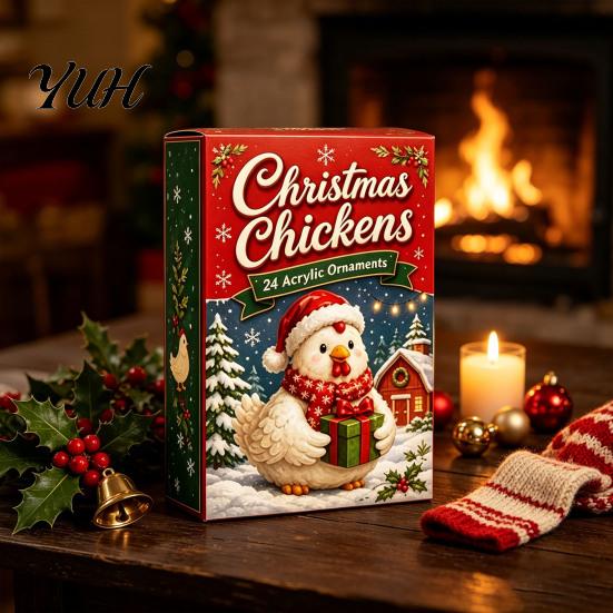Desk Decoration Ornaments 24 Days Chicken Figures Advent Calendar, Farm Animals Countdown Cute Surprise Plastic Animal Toys Boxes with Hen And Rooster