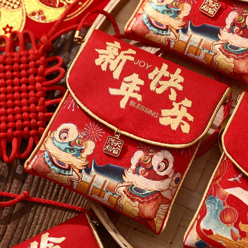 Traditional New Year Red Envelopes Blessing Hongbao Chinese Lucky Money Bag Cloth Red Pocket Spring Festival Supplies