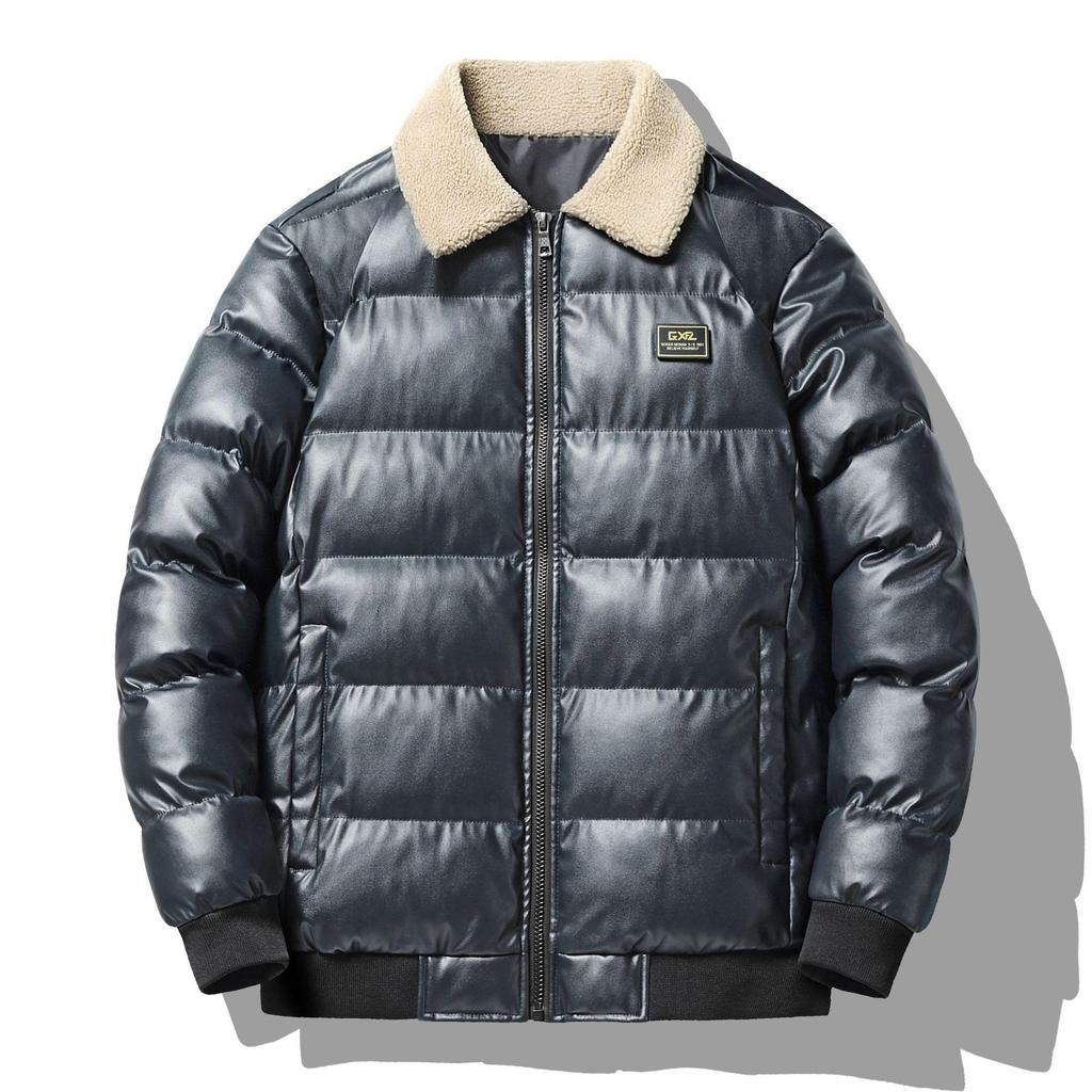 Giacca Invernale da Uomo in Ecopelle PU, Stile Coreano, Capospalla Casual con Bavero, Ispessita Taglie Forti