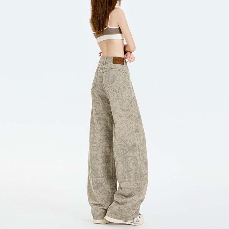 

Женские джинсы деним тай-дай с высокой талией и широкими штанинами - Стройнящие, Длина в пол, Свободный крой L