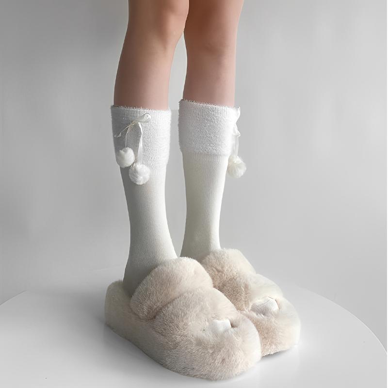 

Autumn And Winter Soft Glutinous Fur Ball Plush Calf Socks Pile Socks Cute Warm Versatile Mid-Tube Socks as the picture