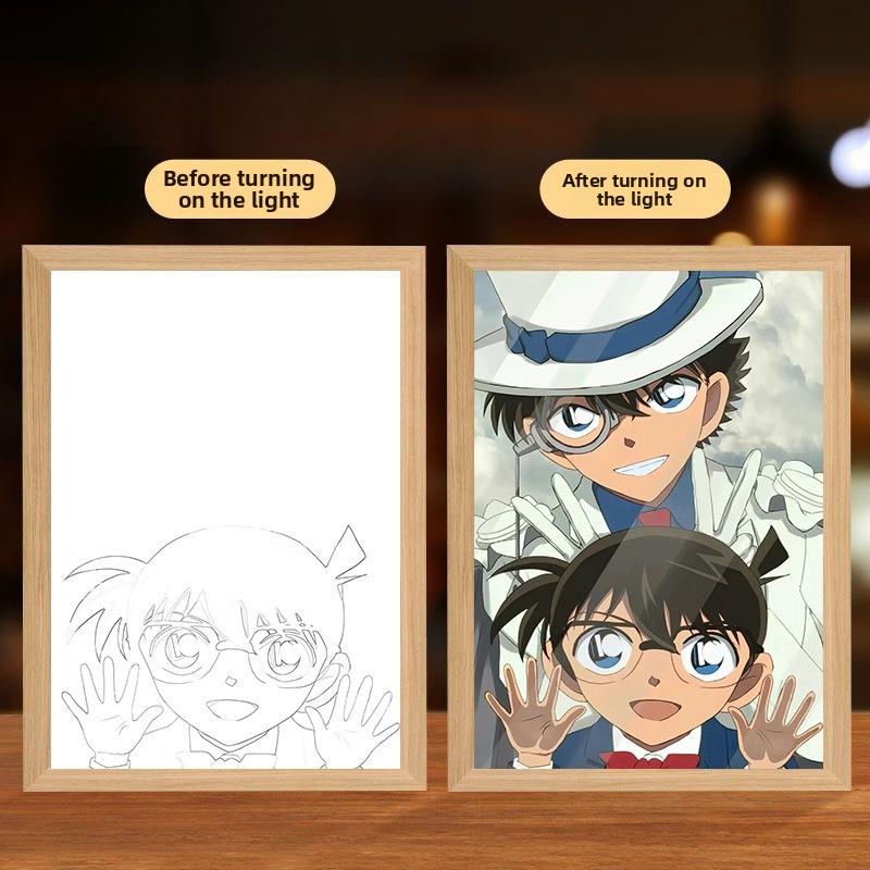 22cm/8.66in Detective Conan Cartoon Light Painting Anime Peripherals Night Lamp Bedroom Table Top Decorative Collectible Crafts