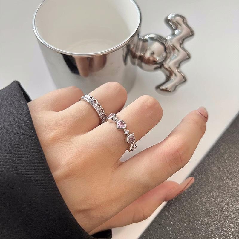 Pink Heart-Shaped Rhinestone Ring - Pure Desire, Sweet Niche Design, Versatile Fresh Luxury.
