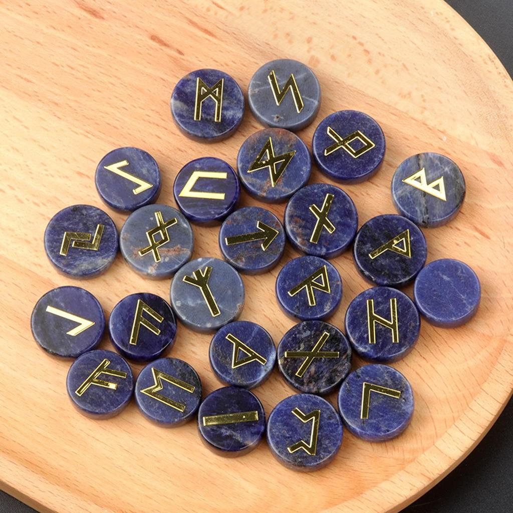 25Pcs/1Pack Natural Crystal Quartz Agate Rune Letters Unperforated Discs Set,Palm Stones Viking Nordic Amulet Divination Ornaments Decoration Jewelry