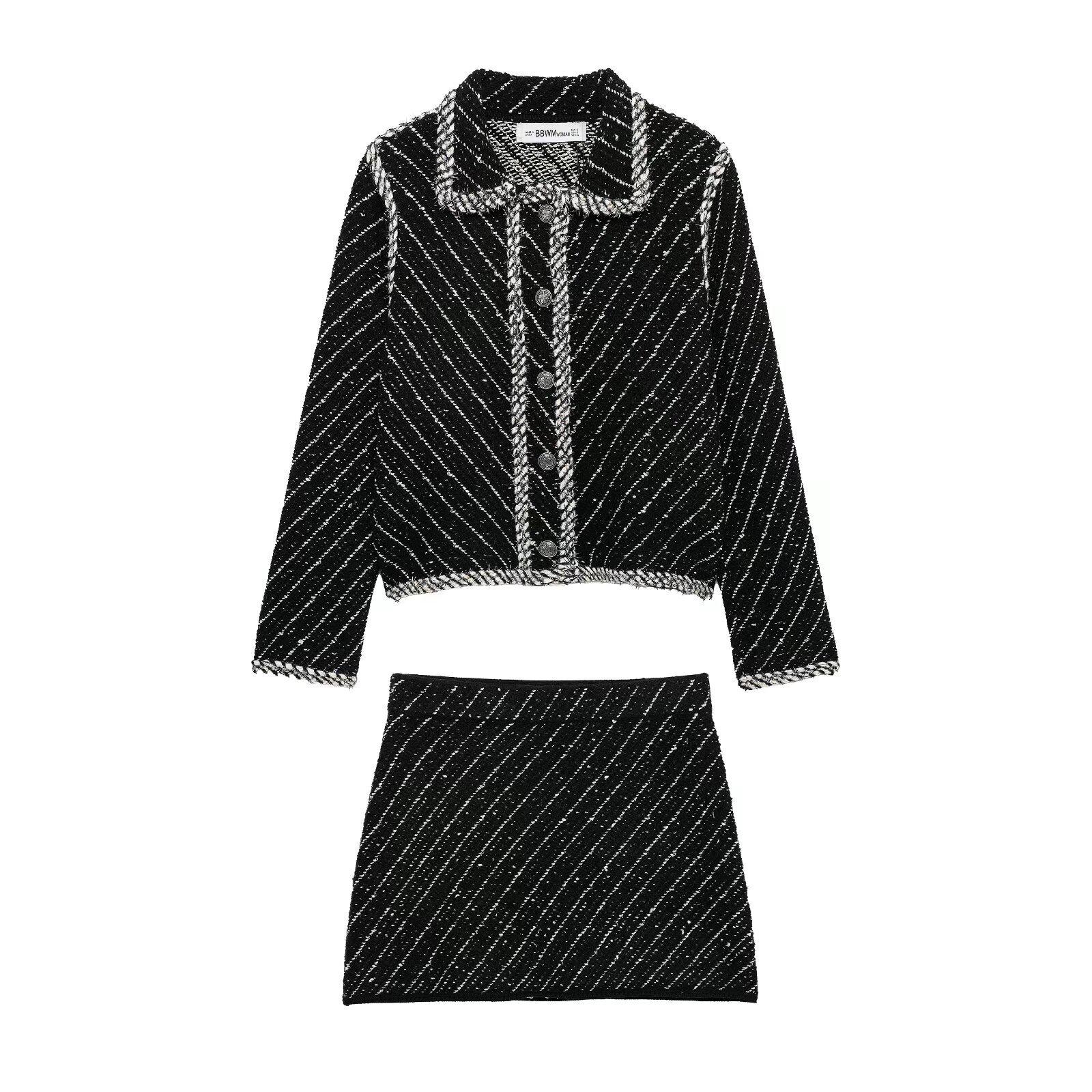 

2025 Spring Women s European-American Patchwork Knit Cardigan & Skirt Set S