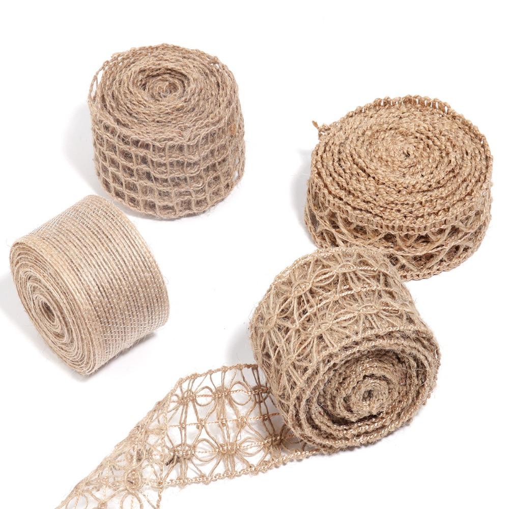 4 Rolki Dekoracyjna Naturalna Juta Wstążka Workowa DIY Szycie Rzemiosło Wstążka Jutowa Pakowanie Prezentów Siatka Wstążka Vintage