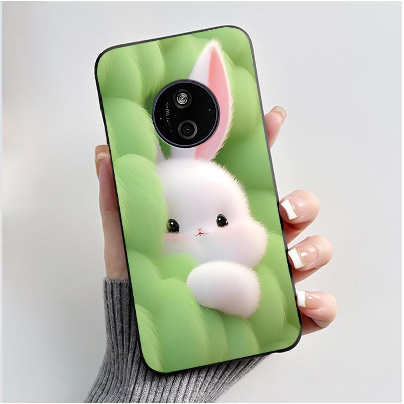 Phone Case For Nokia 125 HMD 110 4G 2024 Casing Luxury Cute Love Rabbit Funny Cartoon Black Matte Soft Silicone Shockproof Cover