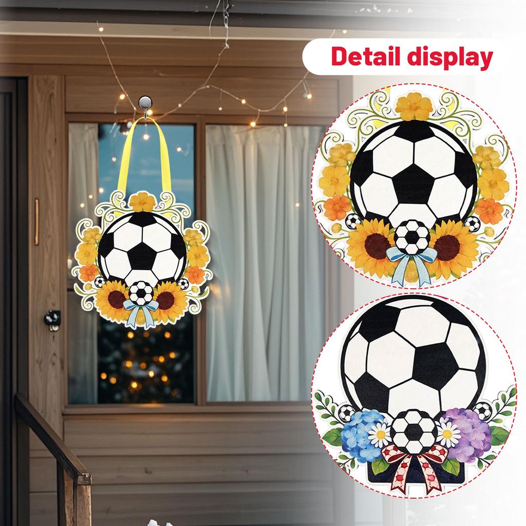 Soccer Ball Themed Decorative Hanging Sign with Floral Accents and Ribbon for Party Celebration Indoor Outdoor Use