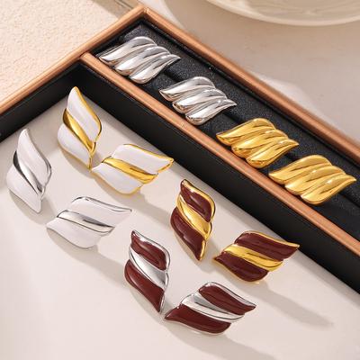 Pendientes de Tuerca Ala Goteo Geométricos Cuadrados Acero Titanio Chapado Oro 18k Pendientes Tendencia Moda Lujo Ligero