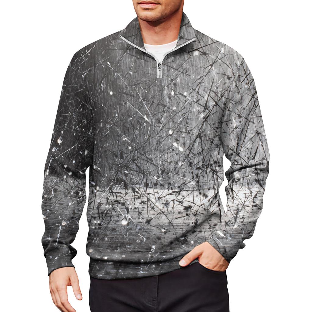 Men's Loose Casual 1/4 Zip Sweatshirt Fashion Printed Long Sleeve Top With Pockets