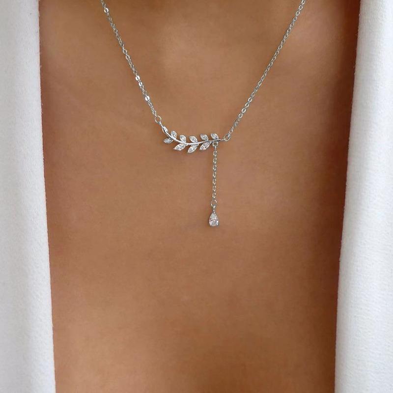 Alloy pendant jewelry high-end wheat ear tassel adjustable necklace female leaf collarbone chain