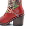 Johnature Vera pelle patchwork stampato fibbia per cintura tacco spesso comodi tacchi alti stivali lunghi scarpe da donna