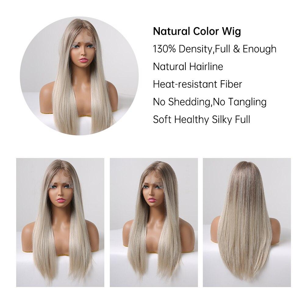 ALAN EATON Dlouhé rovné přední paruky ze syntetické krajky pro ženy Střední část Paruky do vlasů s platinovou blond krajkou Tepelně odolné vlákno